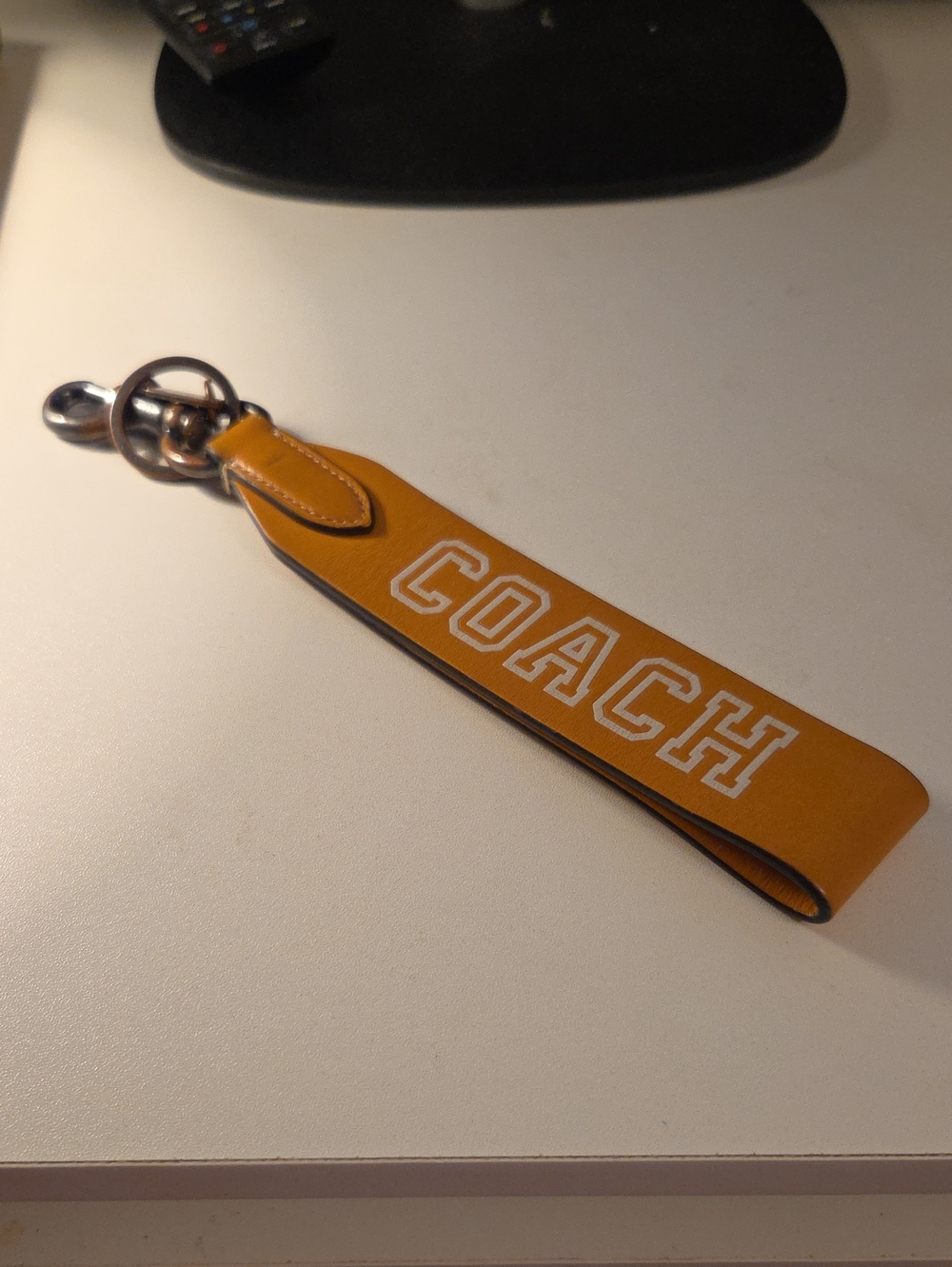 Coach Yellow Leather Logo Key Fob Strap